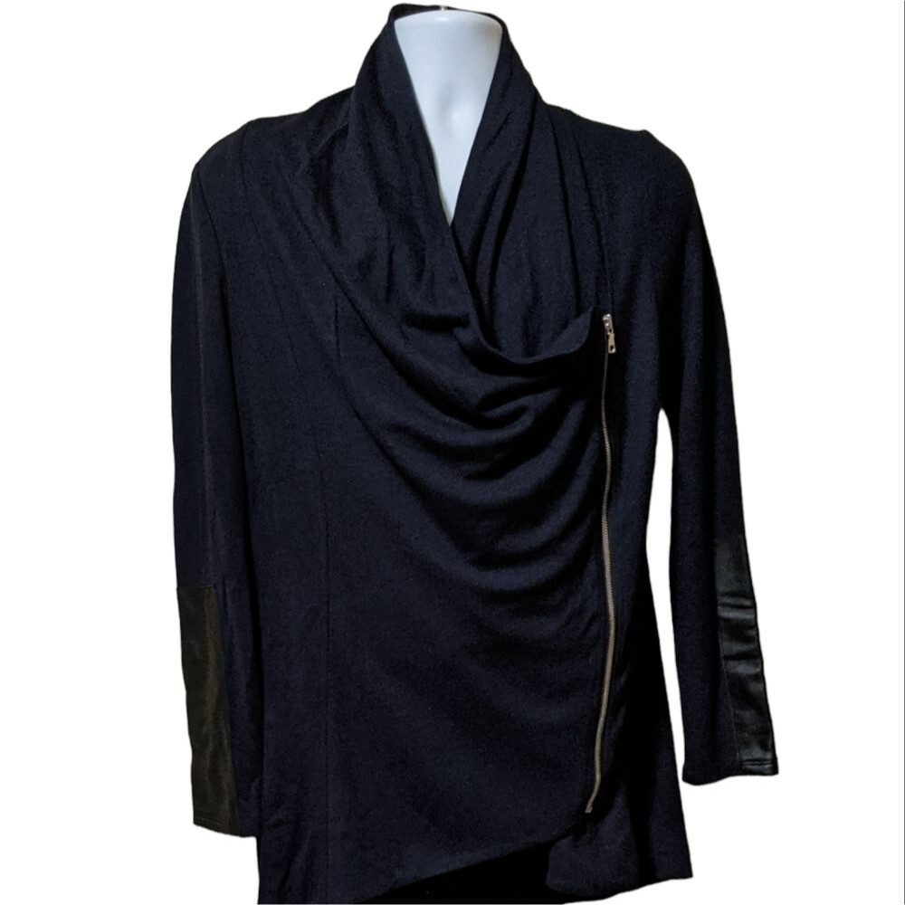 Fifteen Twenty R42013 Drape lamb leather sleeve patch jacket off center zipper L